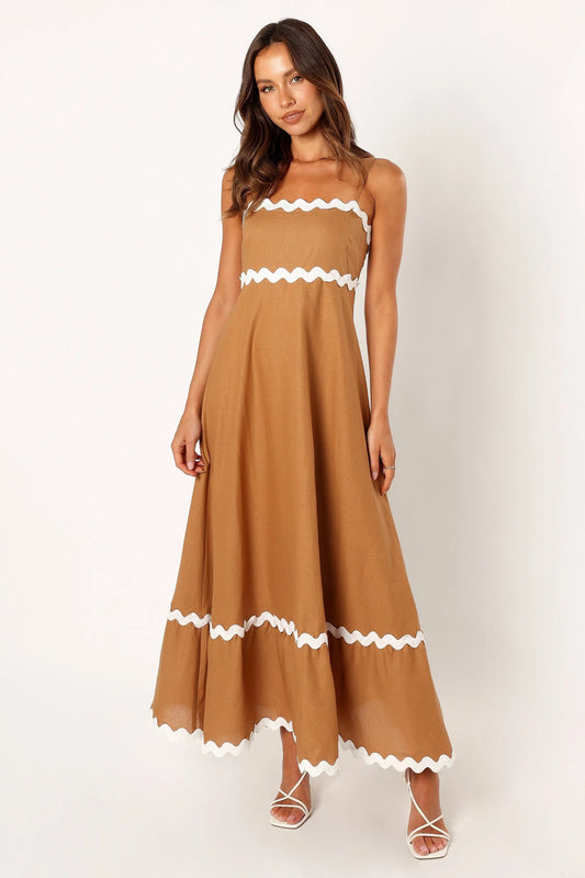Shirred-Back Straight-Neck Maxi Dress