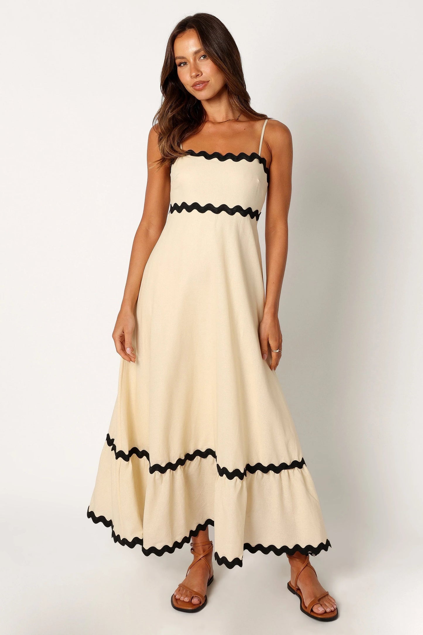Shirred-Back Straight-Neck Maxi Dress