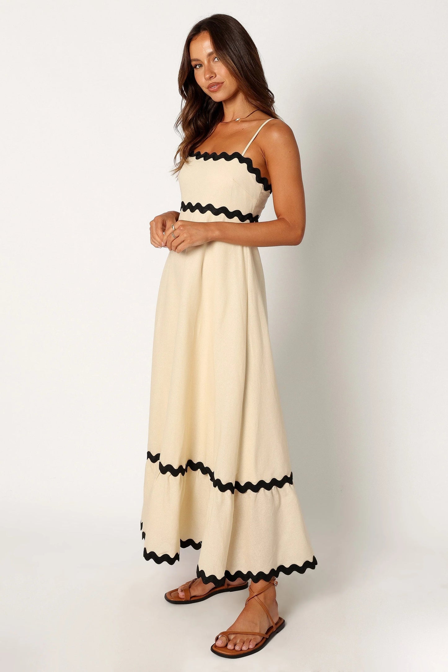 Shirred-Back Straight-Neck Maxi Dress