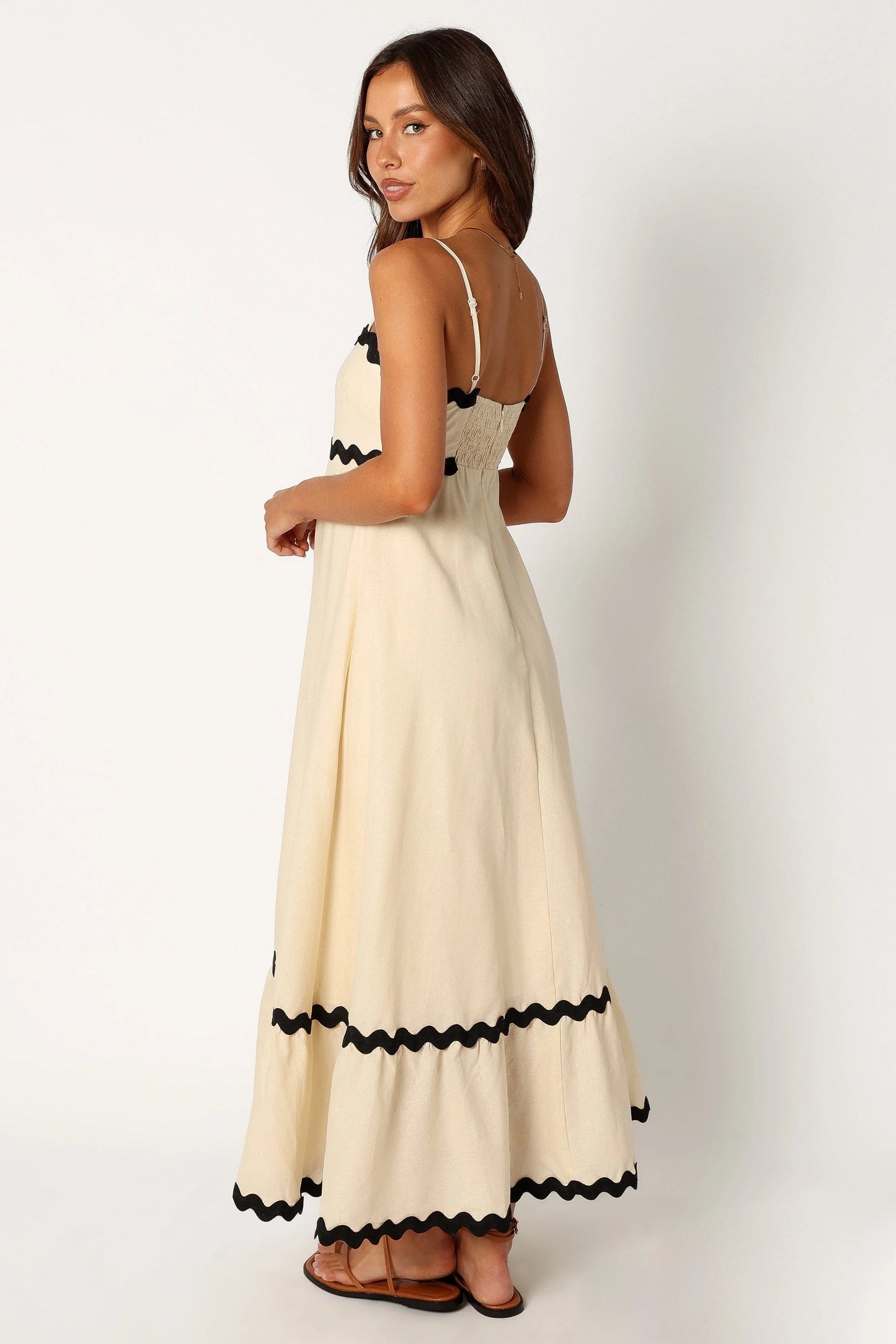 Shirred-Back Straight-Neck Maxi Dress