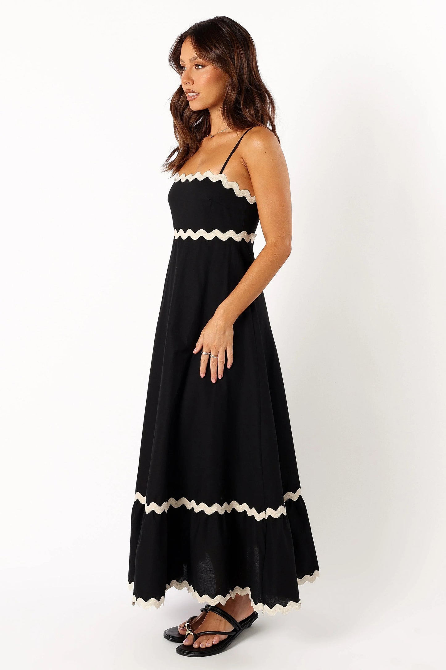 Shirred-Back Straight-Neck Maxi Dress