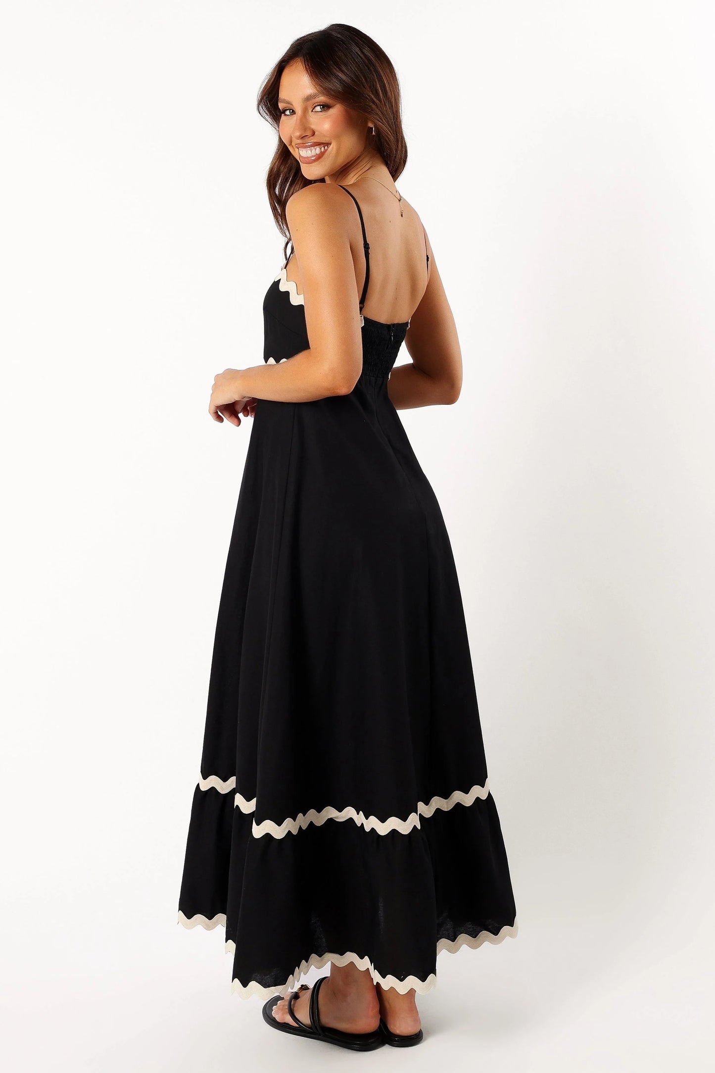 Shirred-Back Straight-Neck Maxi Dress