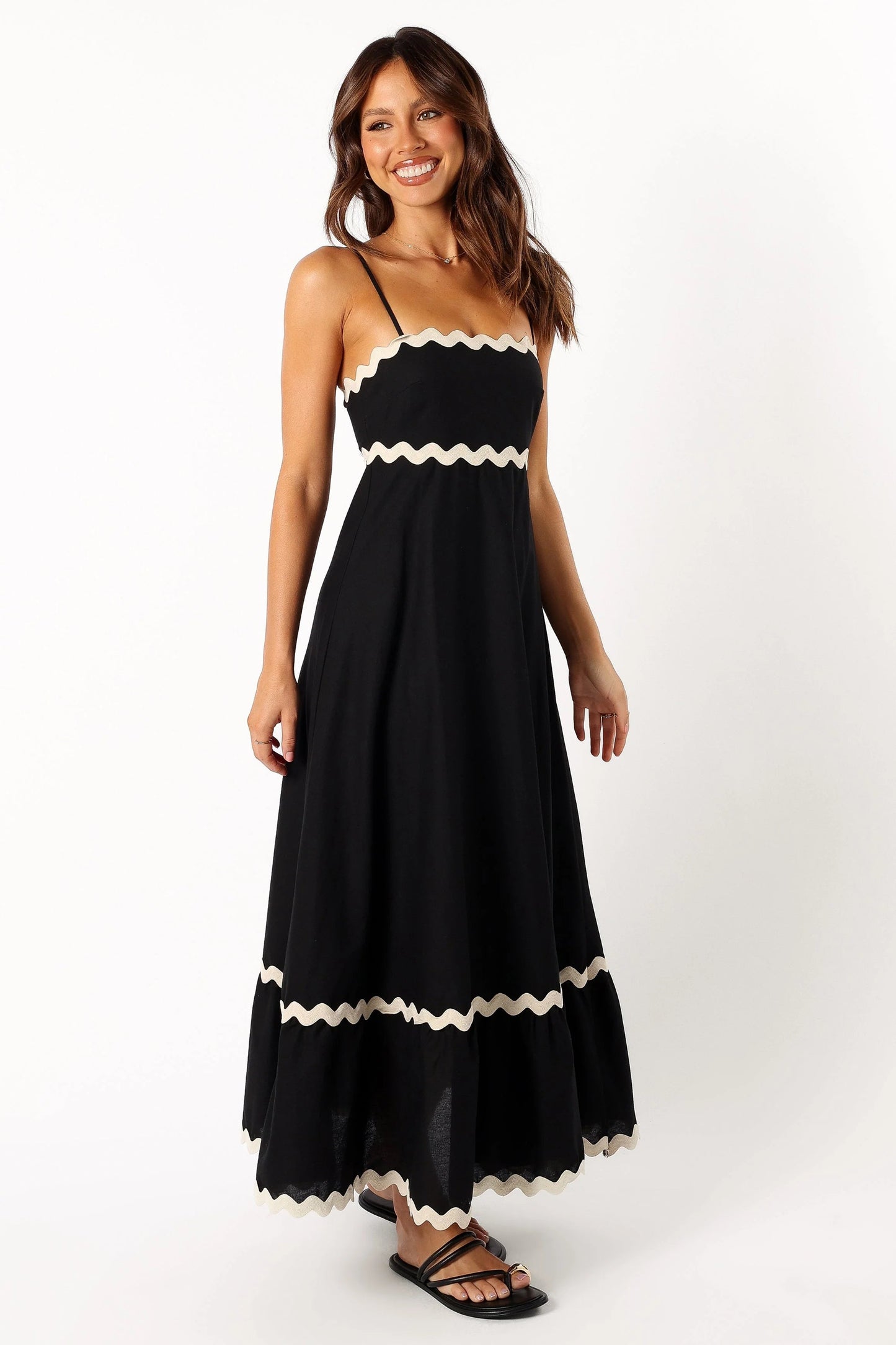 Shirred-Back Straight-Neck Maxi Dress