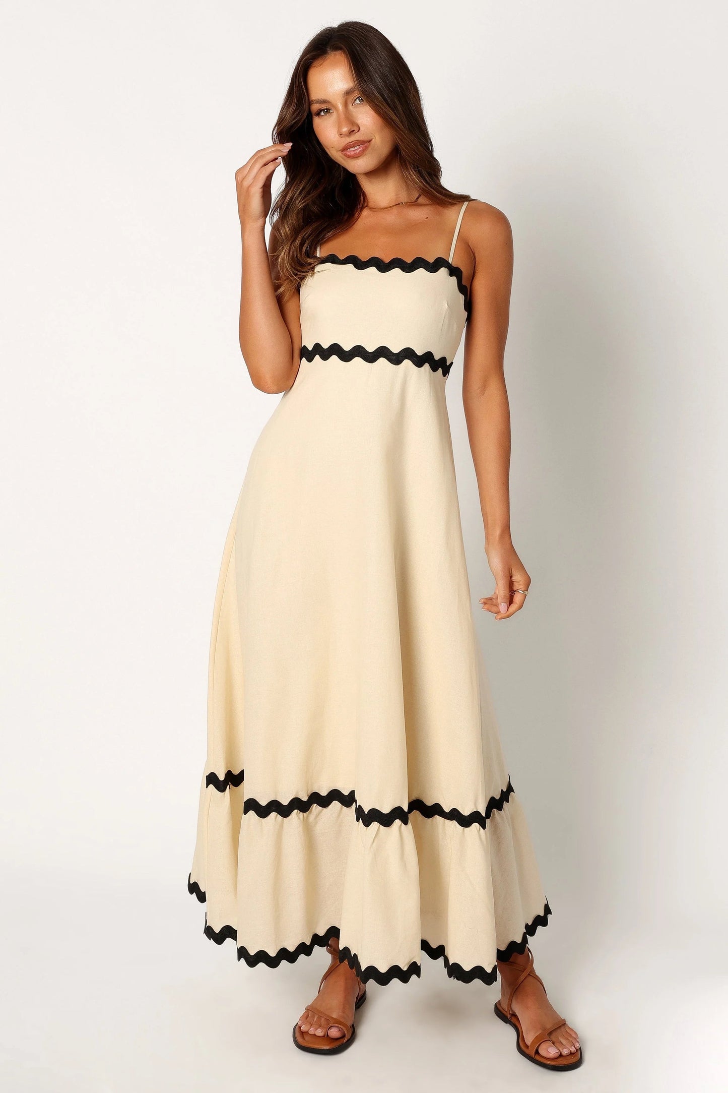 Shirred-Back Straight-Neck Maxi Dress