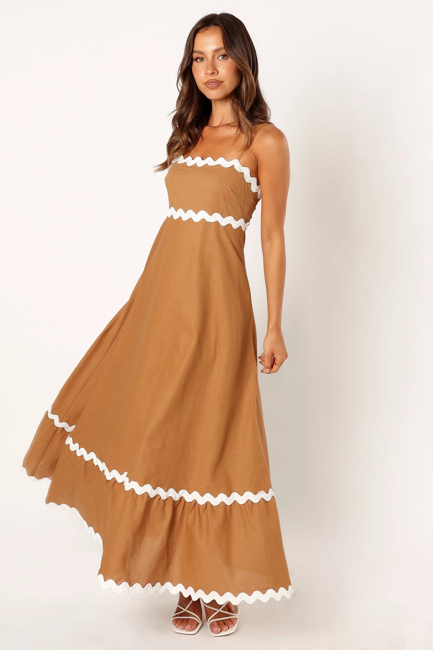 Shirred-Back Straight-Neck Maxi Dress
