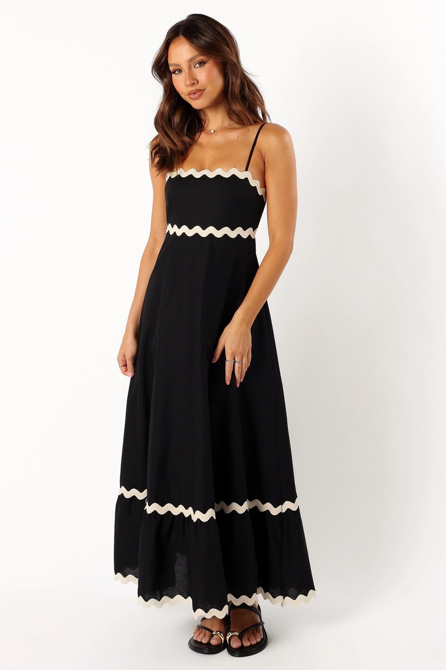 Shirred-Back Straight-Neck Maxi Dress