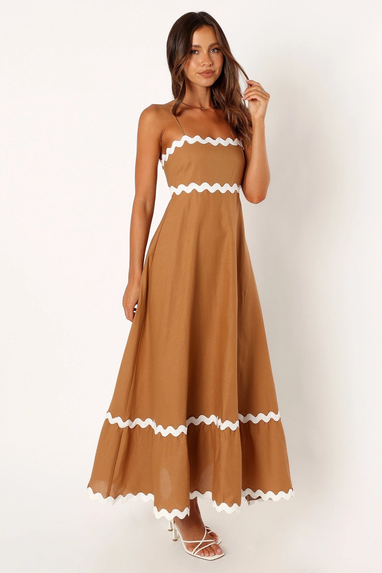Shirred-Back Straight-Neck Maxi Dress