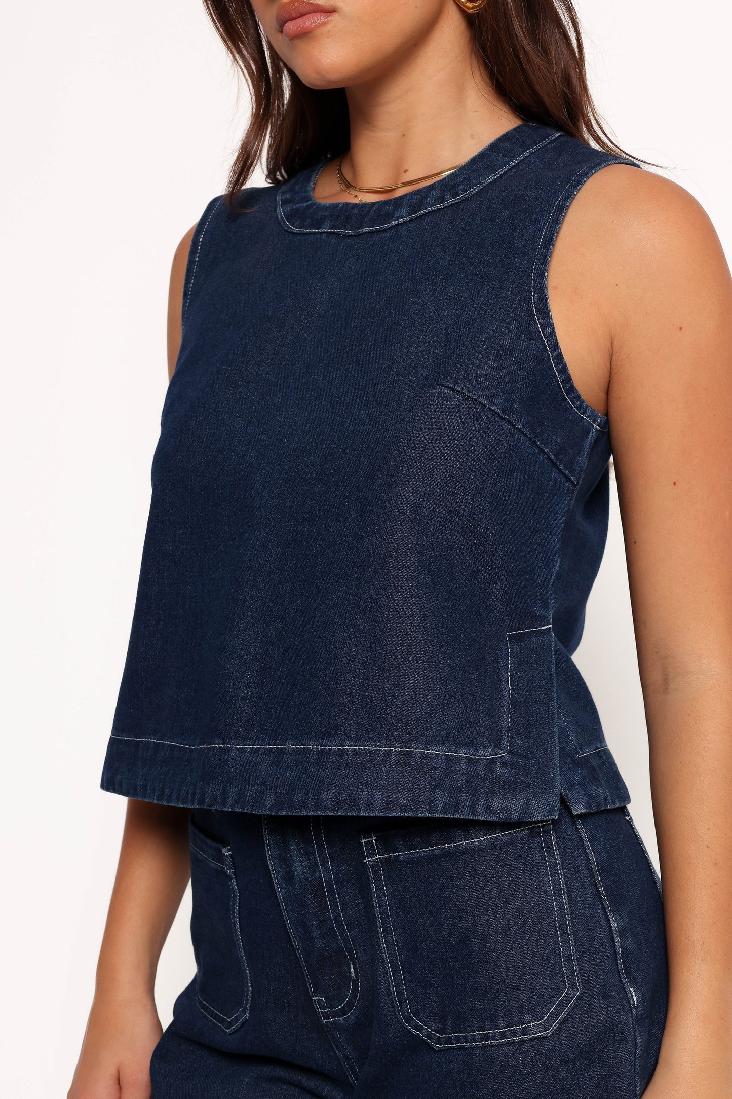 Sleeveless Ecru Cotton Zip-Back Top