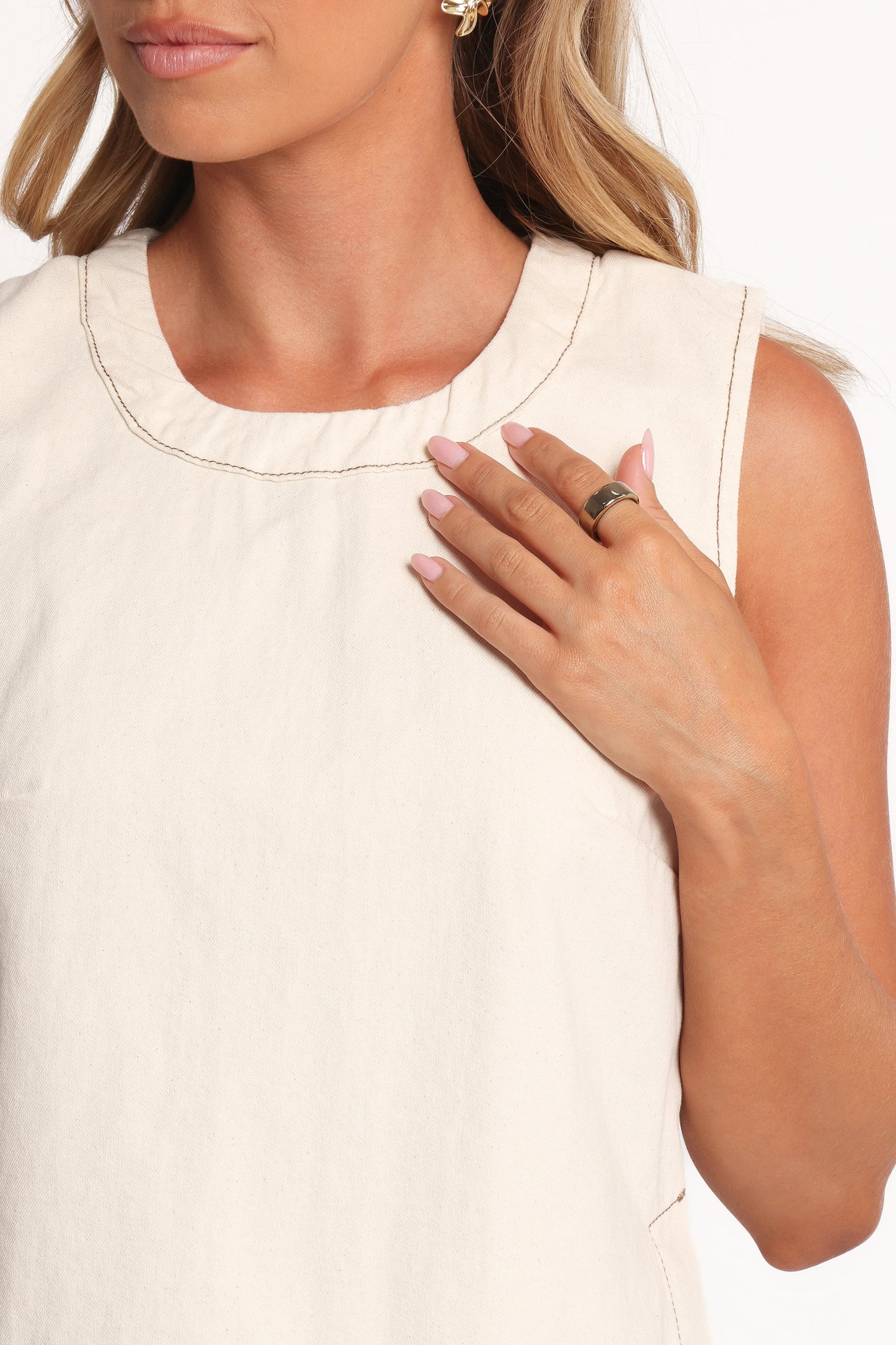Sleeveless Ecru Cotton Zip-Back Top