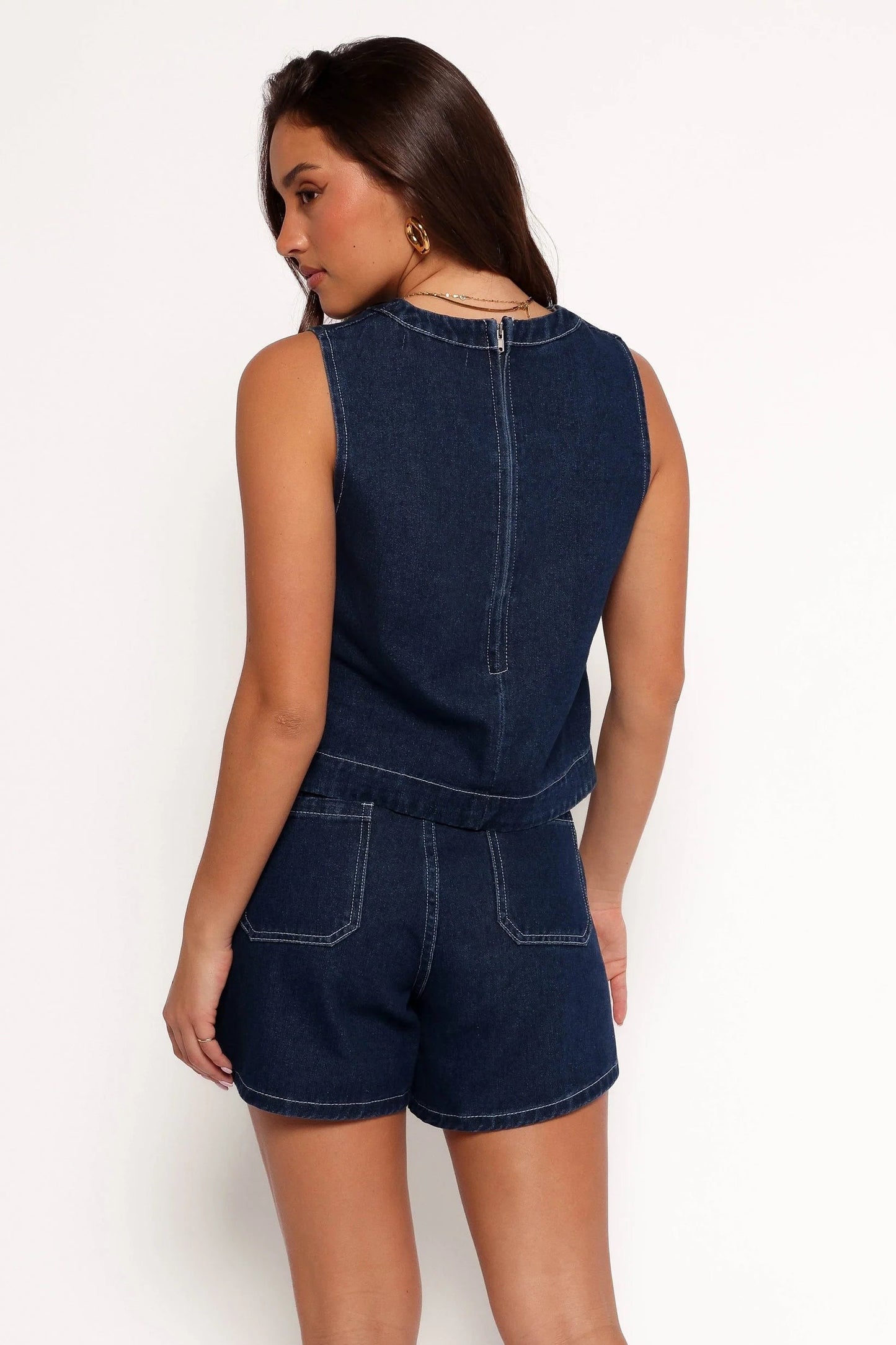 Sleeveless Ecru Cotton Zip-Back Top