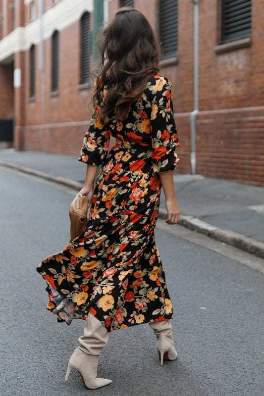 Snap-Front Tiered A-Line Maxi Dress