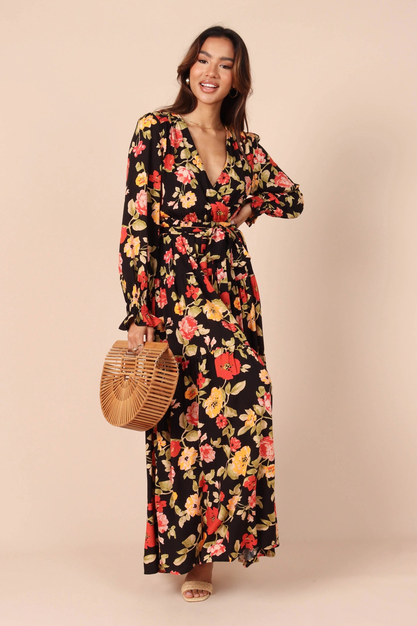 Snap-Front Tiered A-Line Maxi Dress