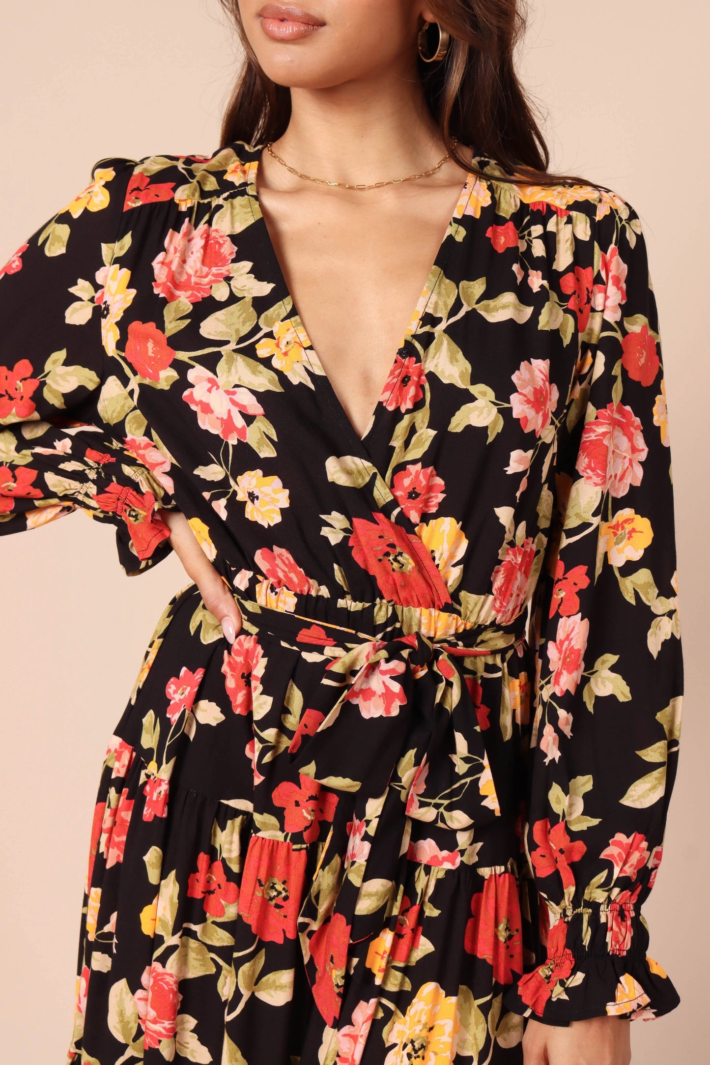 Snap-Front Tiered A-Line Maxi Dress