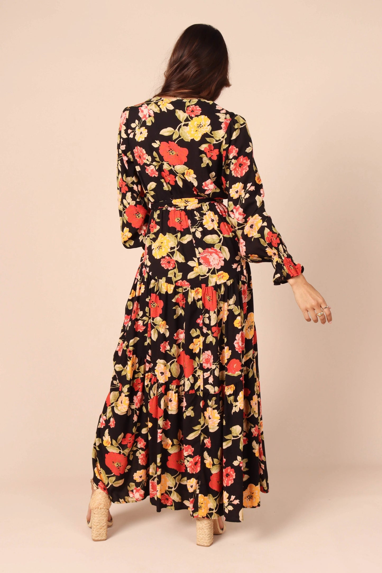 Snap-Front Tiered A-Line Maxi Dress