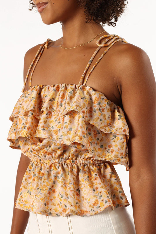 Square-Neck Ruffle-Hem Crop Top