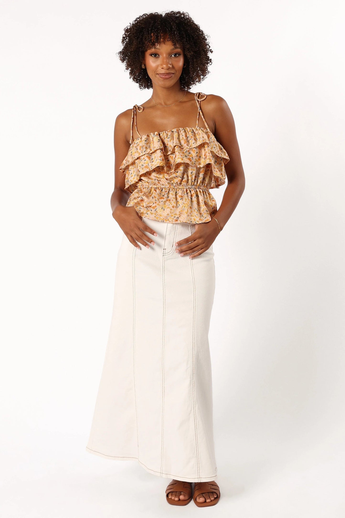 Square-Neck Ruffle-Hem Crop Top