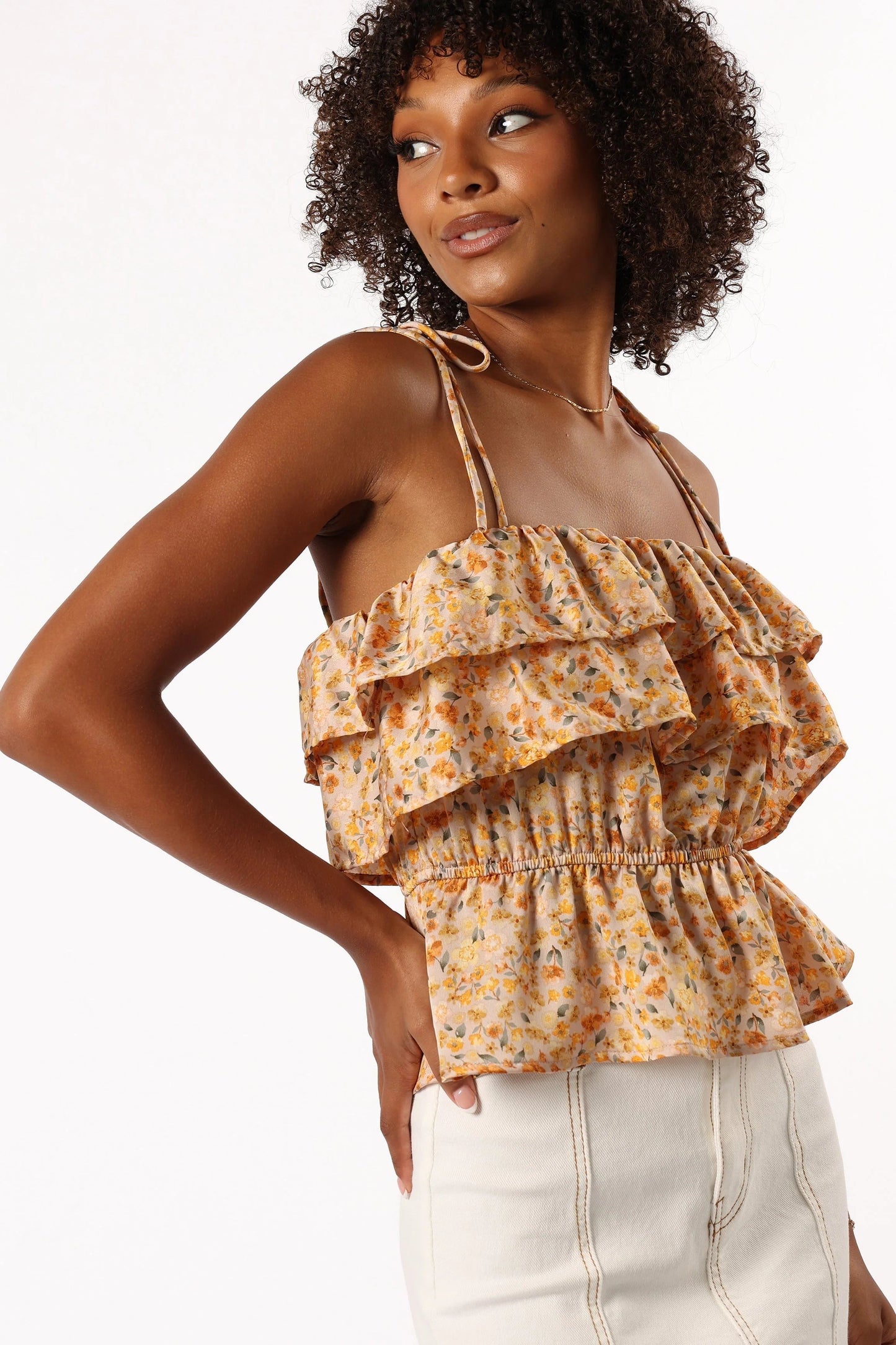 Square-Neck Ruffle-Hem Crop Top