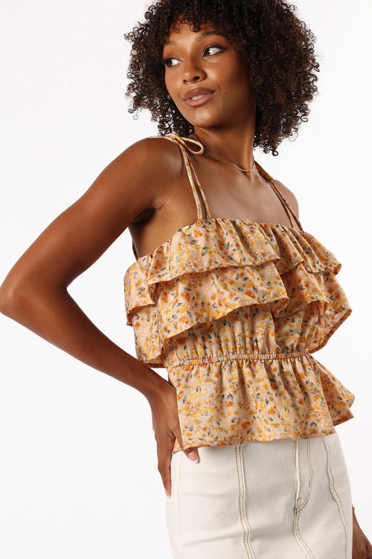 Square-Neck Ruffle-Hem Crop Top