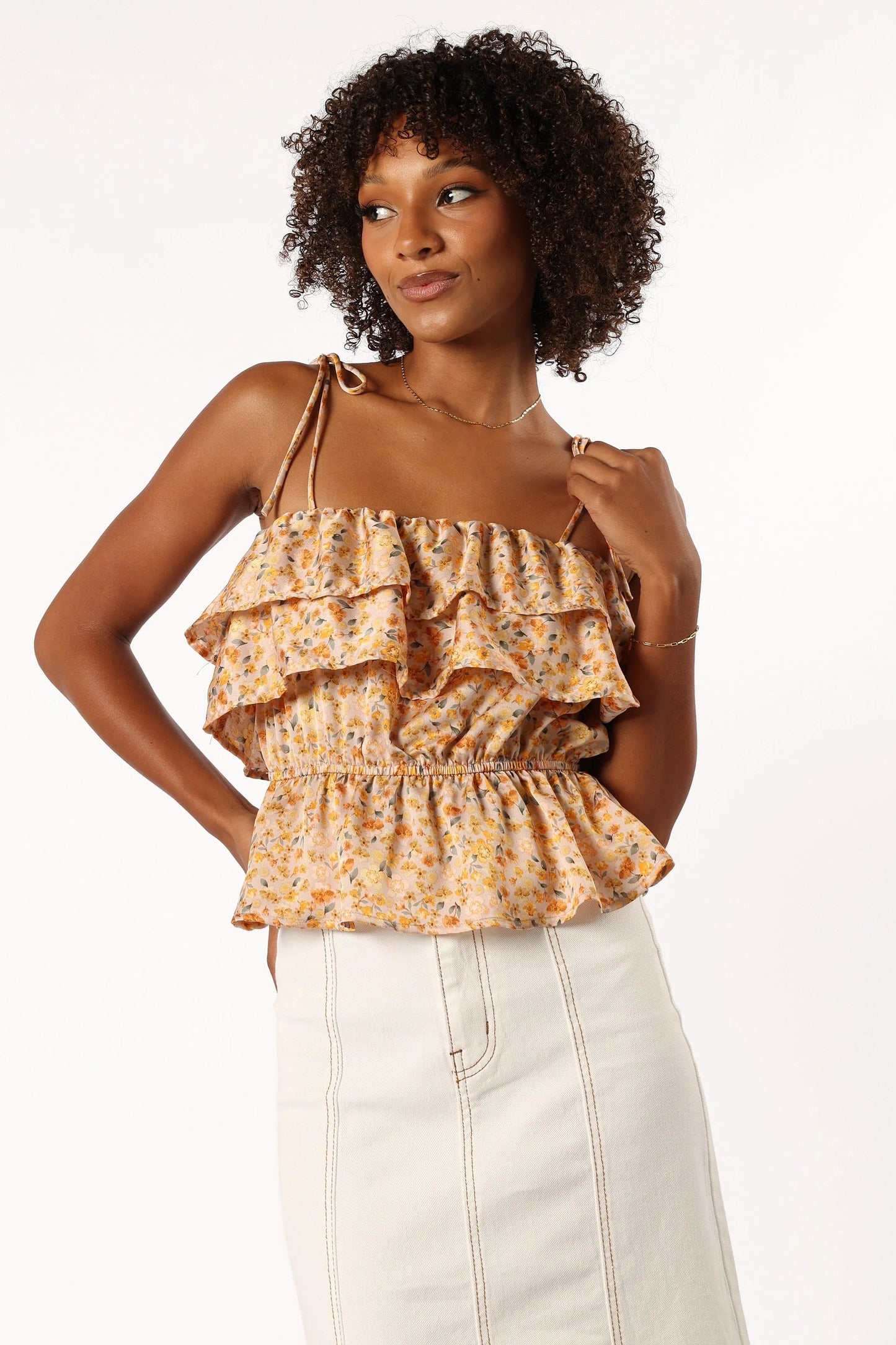 Square-Neck Ruffle-Hem Crop Top