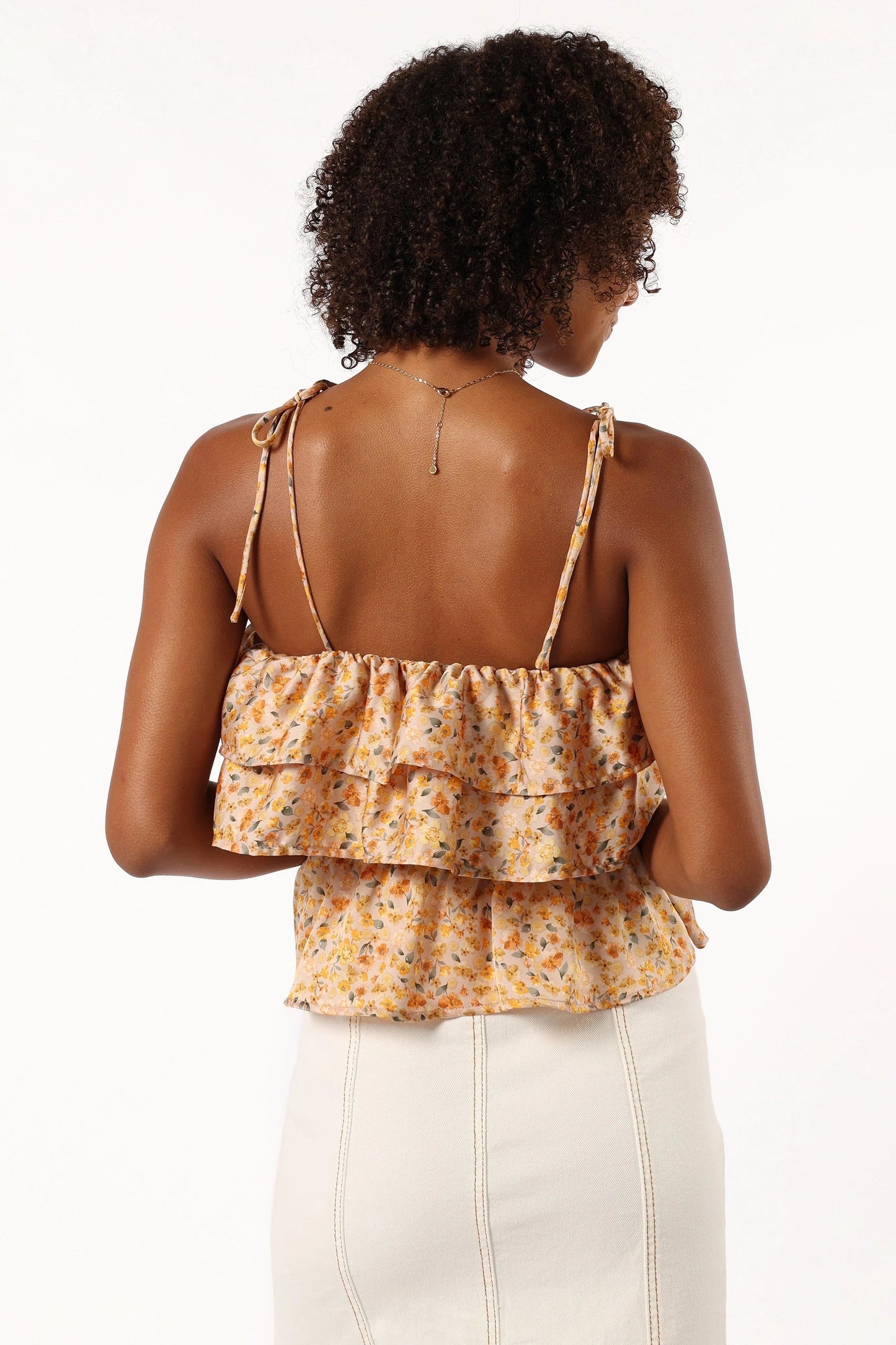 Square-Neck Ruffle-Hem Crop Top