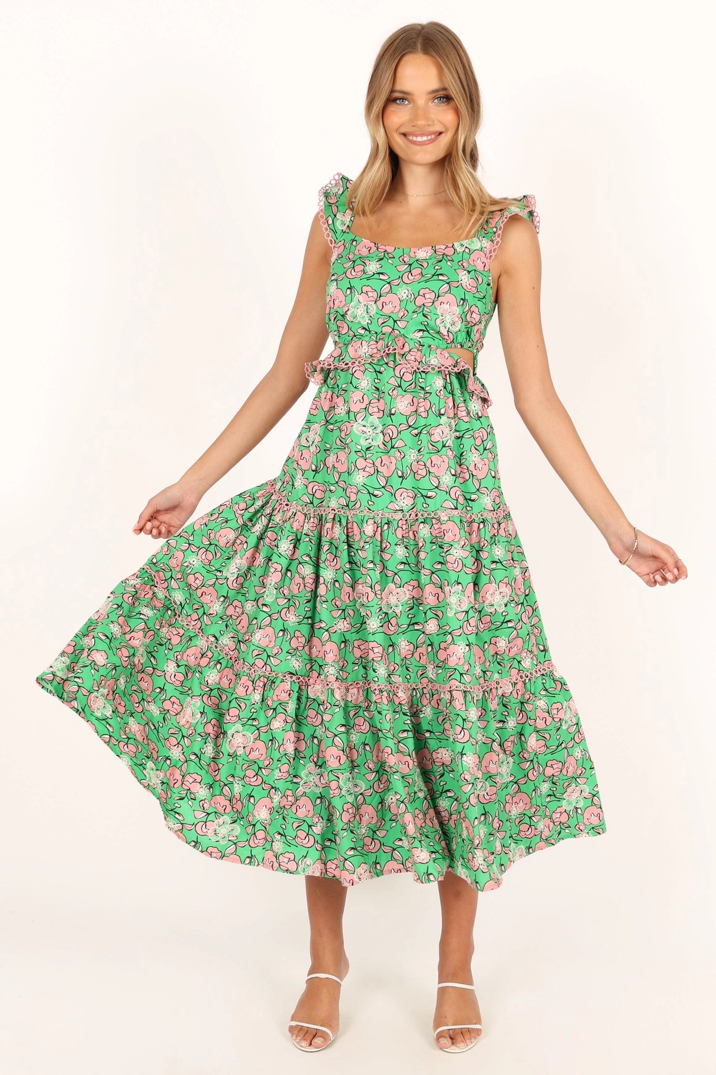 Square-Neck Ruffle Midi