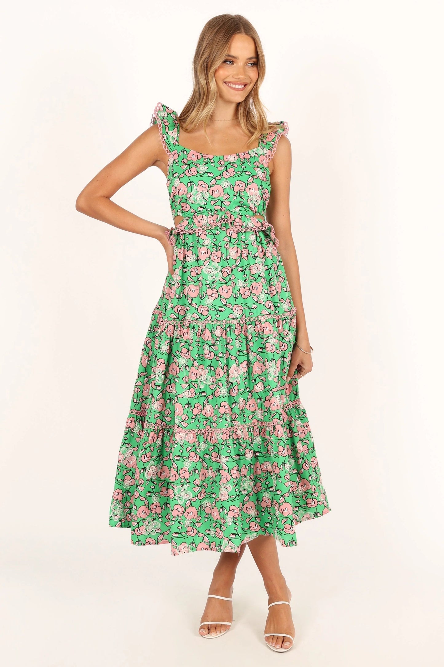 Square-Neck Ruffle Midi