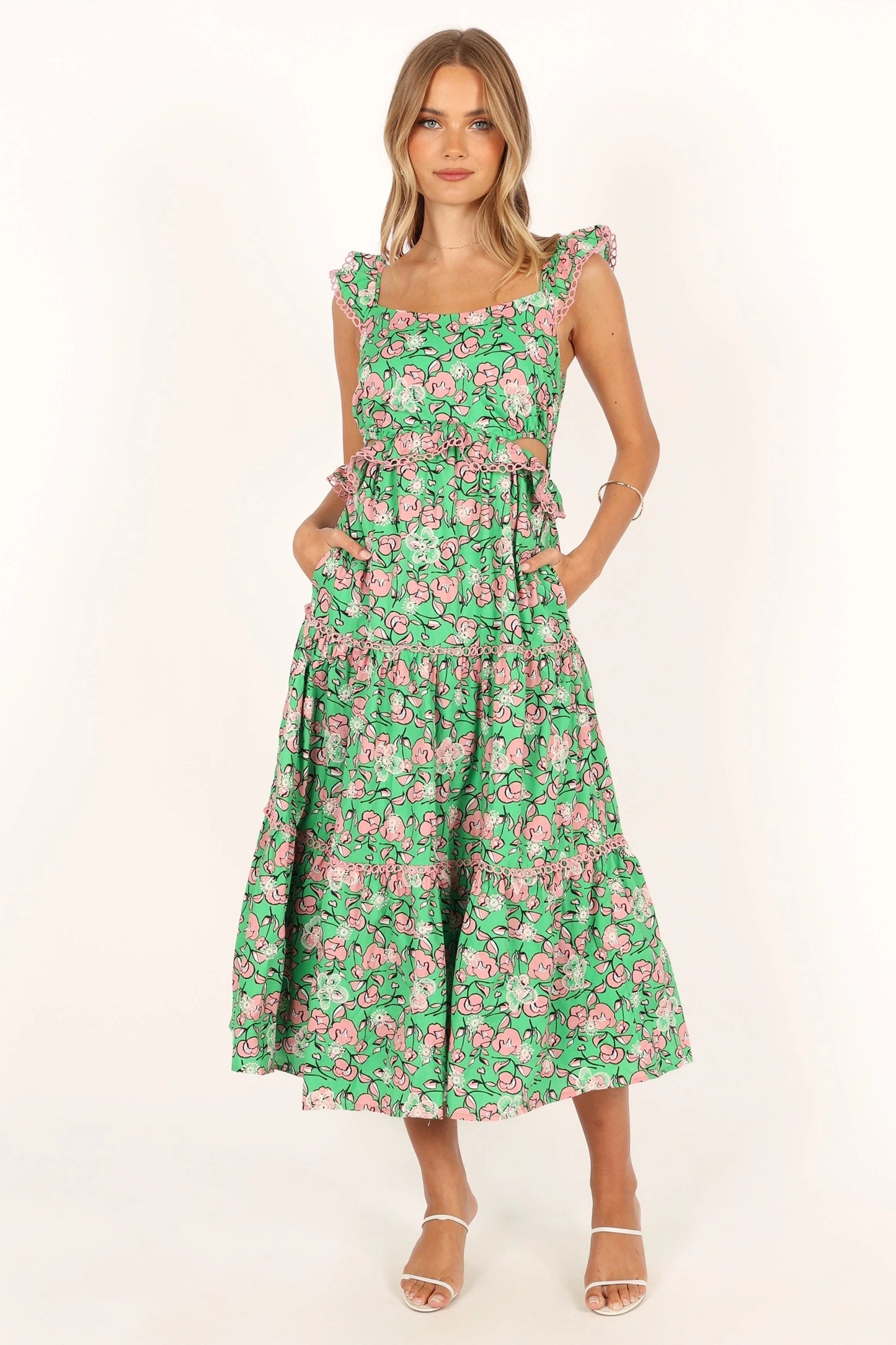 Square-Neck Ruffle Midi
