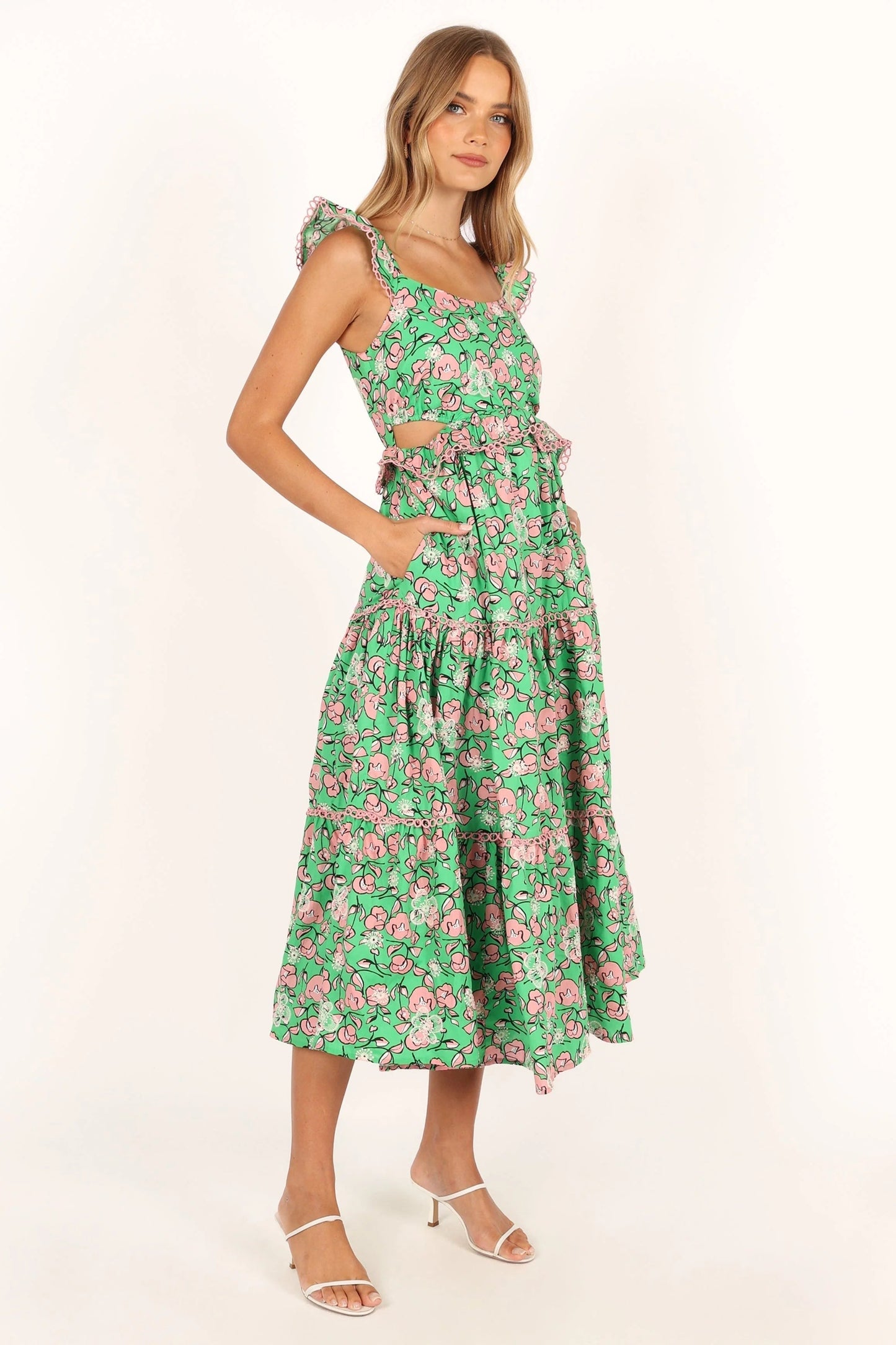 Square-Neck Ruffle Midi