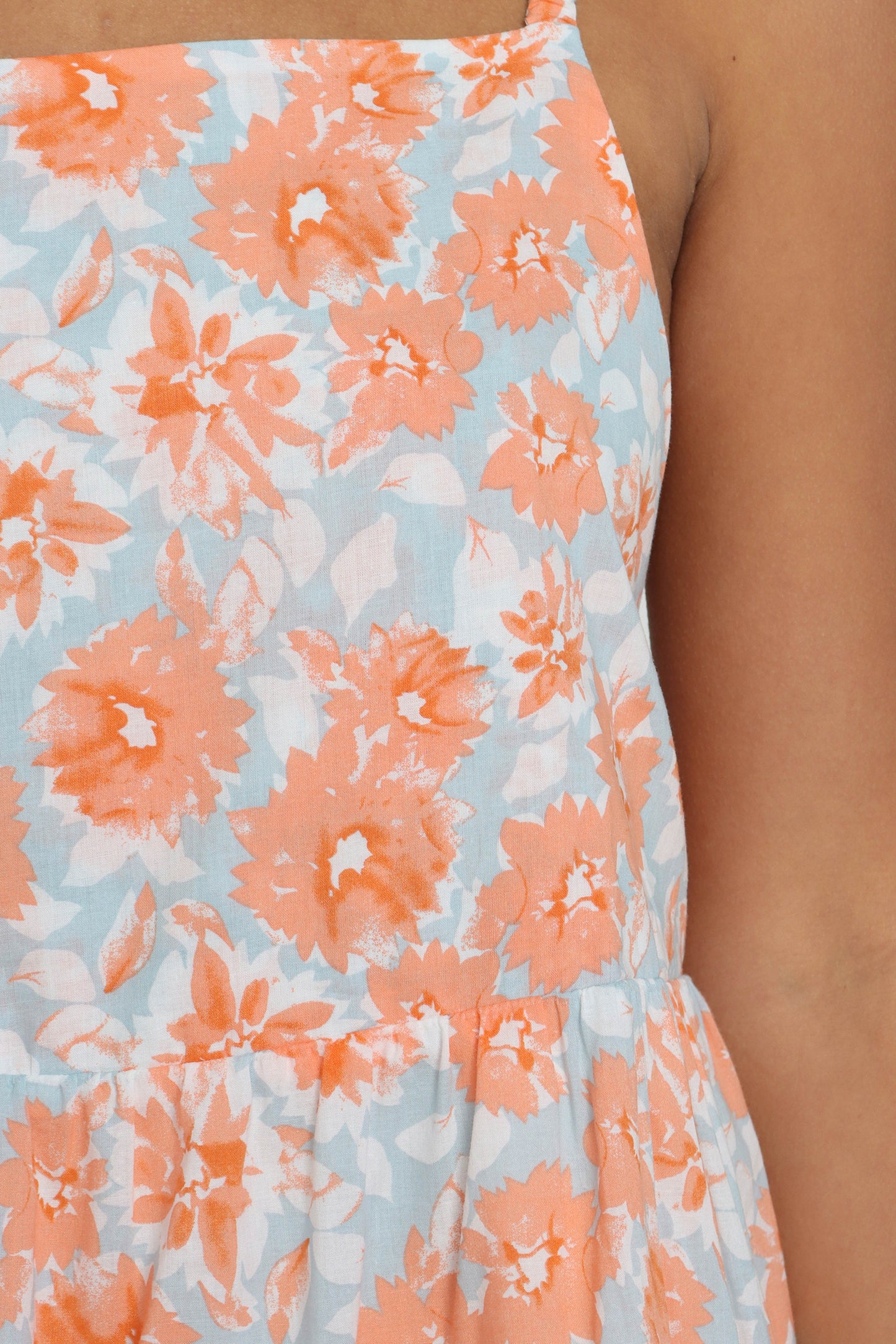 Square-Neck Tiered Panel Floral Midi Dress