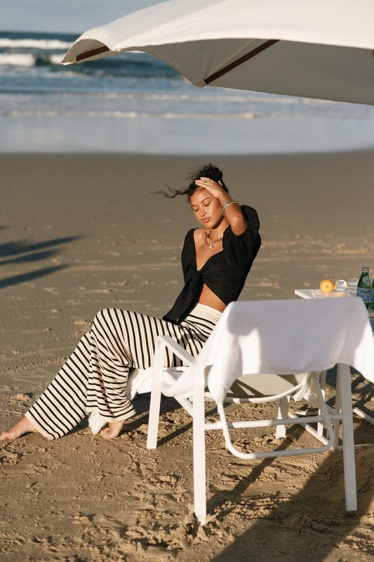 Striped Wide-Leg Knit Pants
