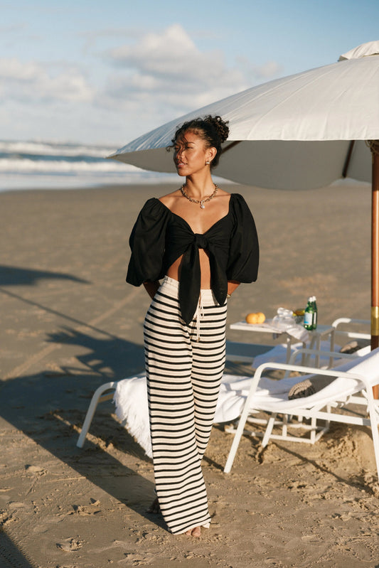 Striped Wide-Leg Knit Pants