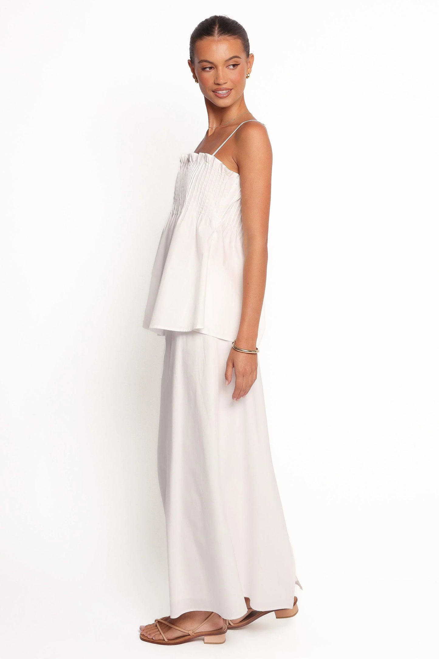 White Cotton Drawstring Maxi Skirt