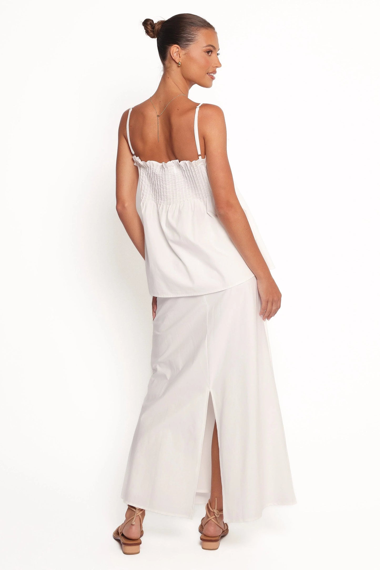 White Cotton Drawstring Maxi Skirt