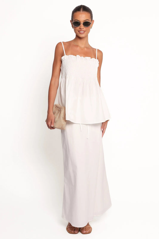 White Cotton Drawstring Maxi Skirt